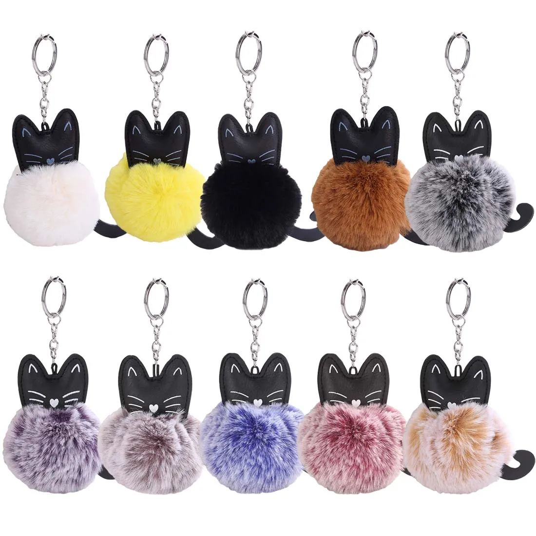 Holder Rabbit Fur Ball Key Chain Black Cat Head Doll Keychain Animal Hot Cute kitten hair ball
