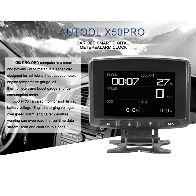 Mr Cartool X50 PRO HUD Дисплей автомобиля OBD2 ODB цифровой измеритель с указанием аварийного