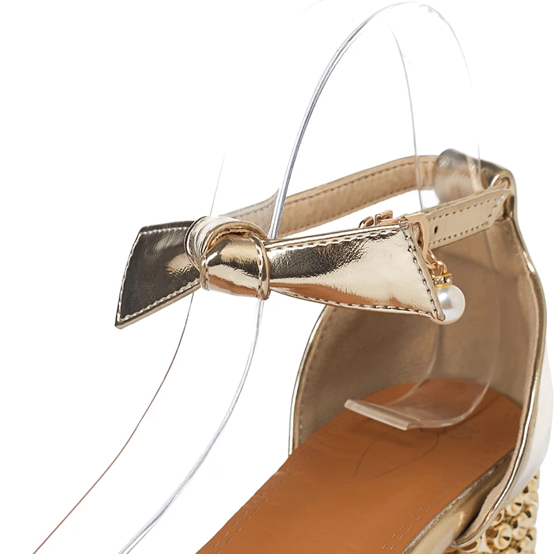 Meotina/Летние босоножки; женская обувь; красная Свадебная обувь с бантом на толстом каблуке; прозрачные босоножки с ремешком на щиколотке и пряжкой; женская обувь размера плюс 33-43