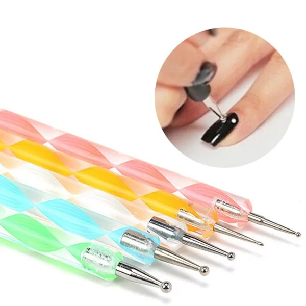 

5 pcs/set Professional Nail Art Tool 2 ways Swirl Marbleizing Steel Dotting Pen 131-0010