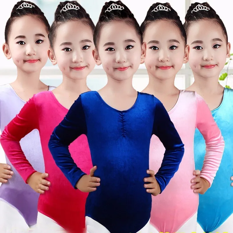 

Girls' Pleuche Long-Sleeved Ballet Dance Clothing gymnastics leotard skirt Autumn and Winter for kid 5colors