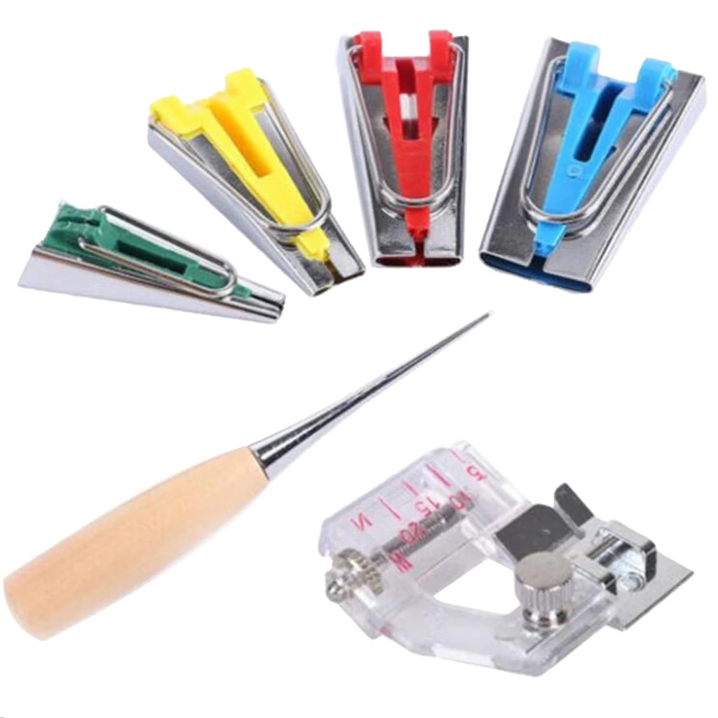 1 Set Fabric Bias Tape Maker Kits for Sewing Quilting Awl and Adjustable Binder Foot