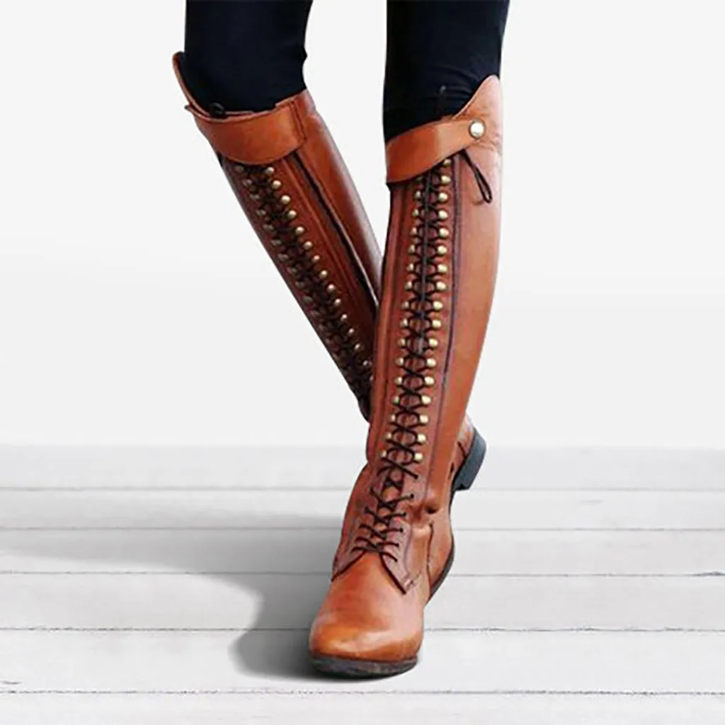 

Women boots 2019 autumn women shoes retro over the knee women brown martin boots botas de mujer plus size 35-43