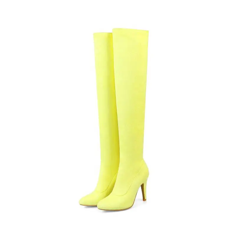 QPLYXCO/распродажа; Новинка; большие размеры 32-48; зимние теплые высокие сапоги; модная обувь; женские ботфорты; эластичные сапоги на тонком высоком каблуке; k03