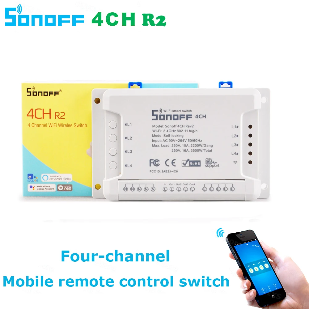Itead sonoff Wifi переключатель 4CH 4-банда 4-Way c креплением на рейке Din