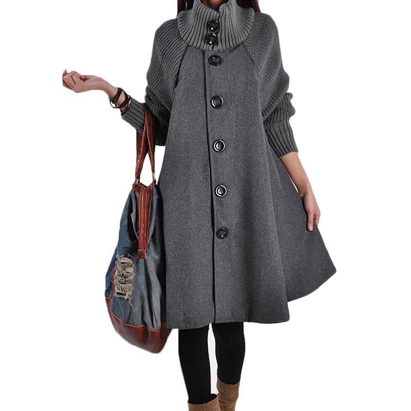 

Autumn Winter Women's Windbreaker Turtleneck Long-sleeved Thick Jacket Solid color Plus Size 5XL Loose Coat Ladies Wool Outwears