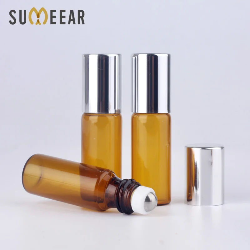 

100Pcs/Lot 5ml Rollerball Essential Oil Bottles Refillable Roll On Bottle Brown Protected From Light Glass Bottle Smear Bottle