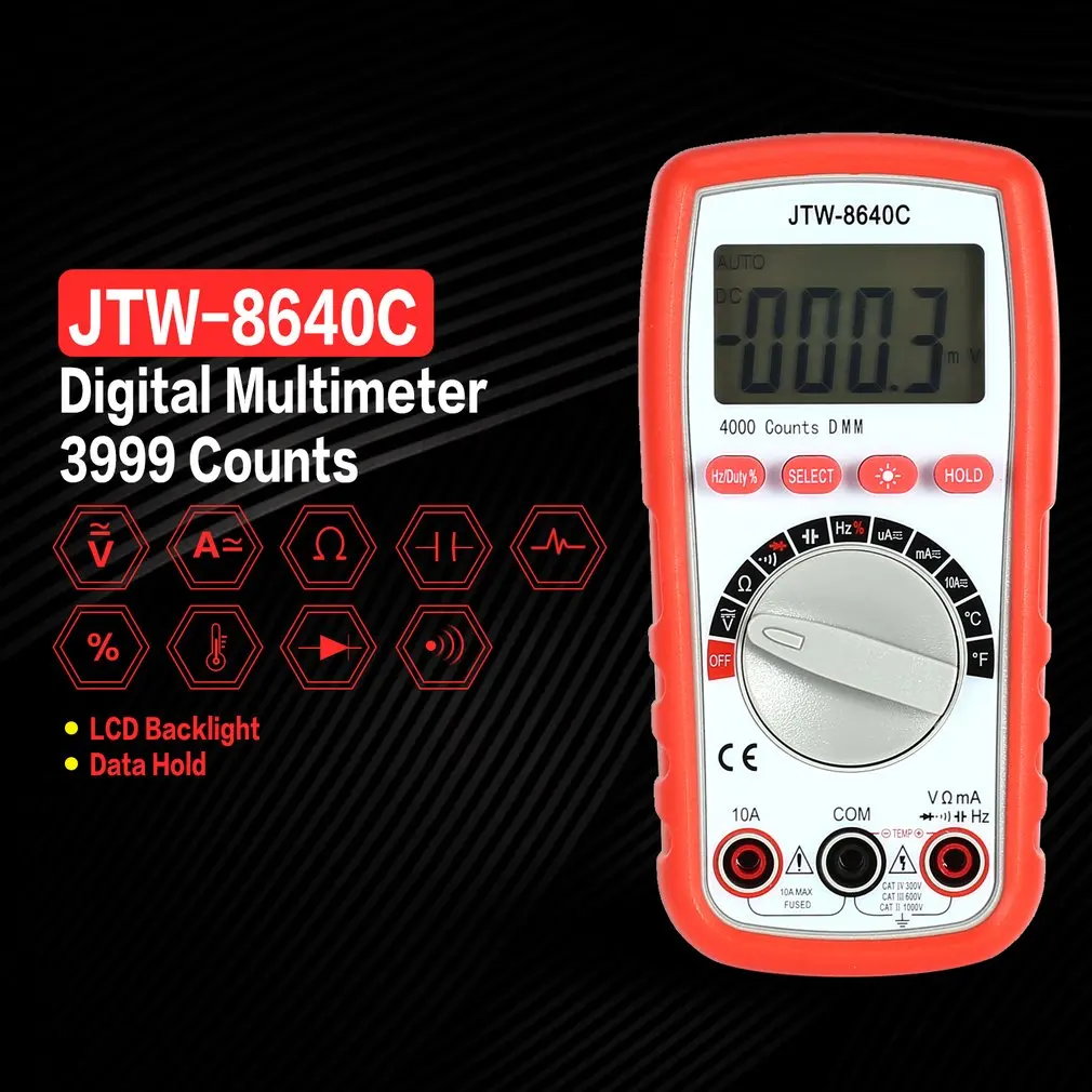 JTW 8640C Цифровой мультиметр multimetro цифровой тестер 3999 Counts AC/DC Вольт Ампер Ом Емкость