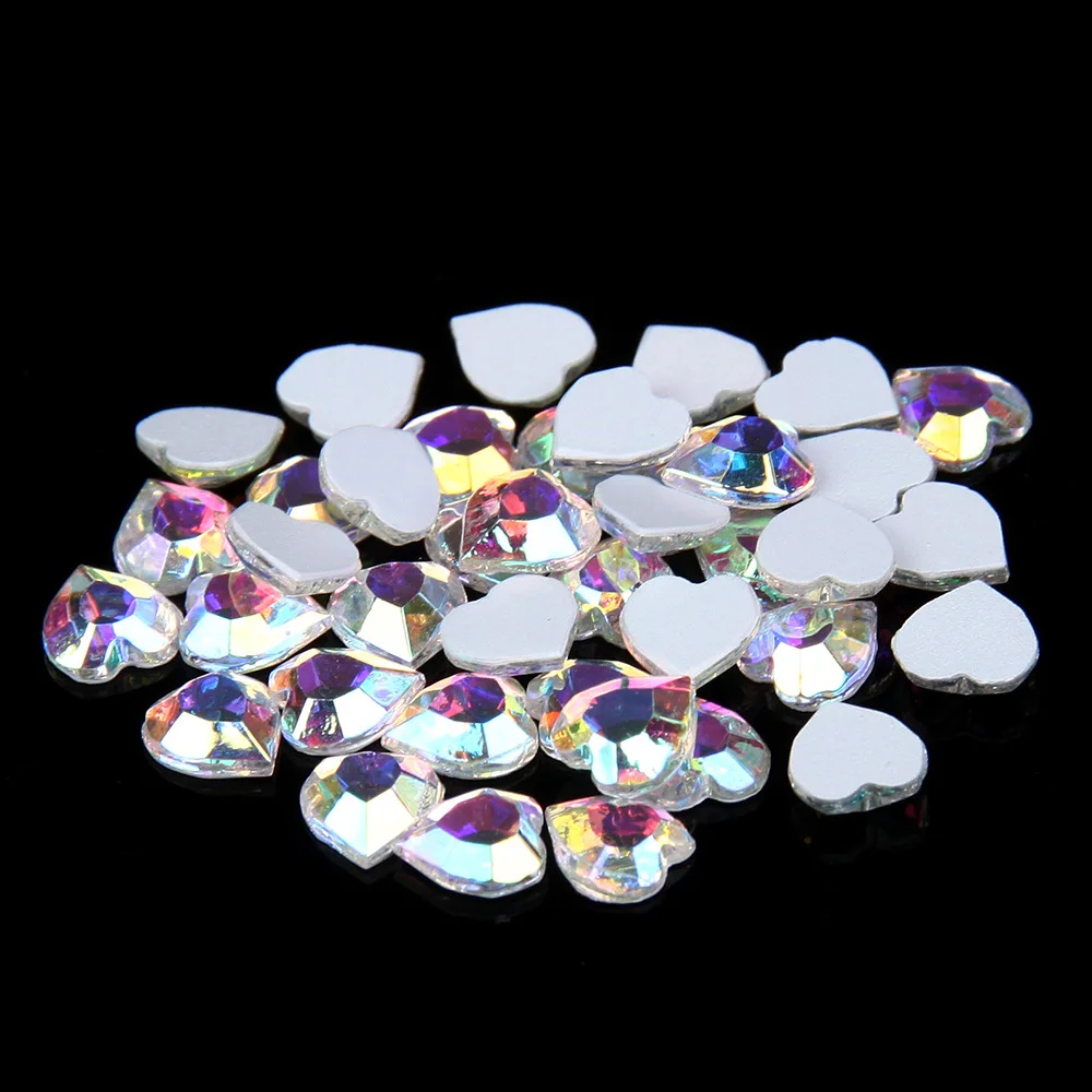 Non hot fix Flat back Crystal AB strass Heart Rhinestones Diamond Glue