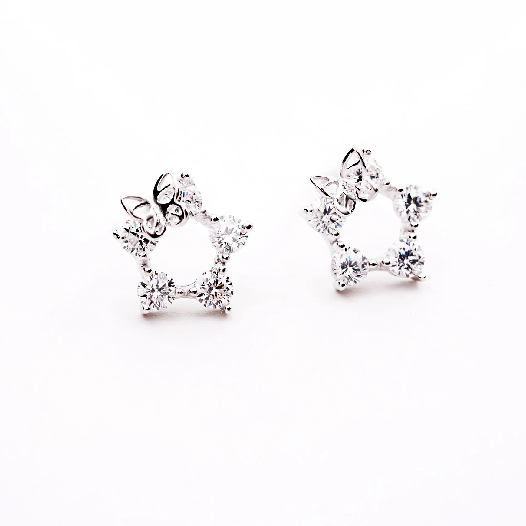 butterfly CZ earring 100% 925 Sterling silver Jewelry fashion Hypoallergenic Stud earrings for women gift
