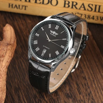 

Mens Watches Top Brand Luxury Automatic Watch Men Self-Wind Mechanical Stainless Steel Black Leather Watchband Business Watch