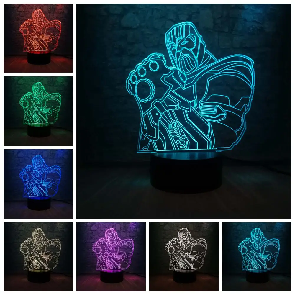 Marvel, Мстители, большой злодей, перчатки Таноса, 3D, ночные светильники, светодиодный, изменяющийся, креативный, настольная лампа, подарок для детей, Подростковый декор, Прямая поставка - Испускаемый цвет: thanos 1