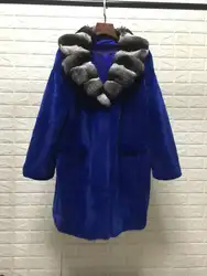 Arlenesain пользовательские 2019 новый дизайн синий мех норки лоскутное серый мех шиншиллы Женское пальто