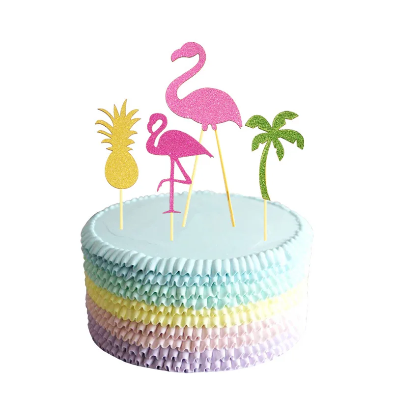 Cake Topper Toppers Pink flamingo pineapple cactus Wrappers cupcakes flag birthday card Hawaiian wedding party decor Baby Showe