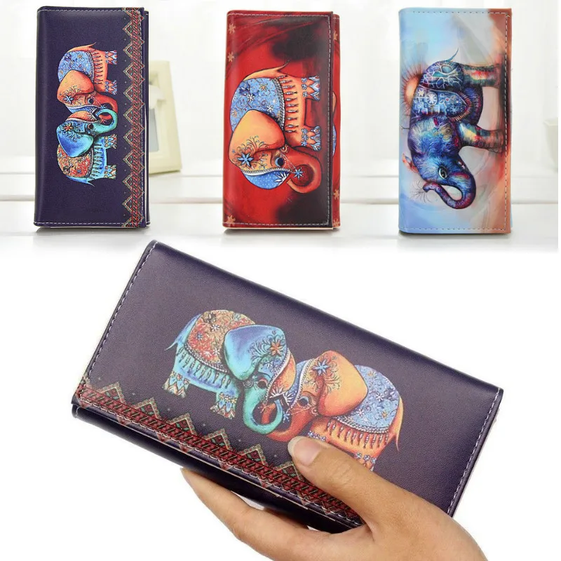 

Elephant Pattern Long Wallets Women Clutch Leather Wallet Women Zipper Purse Money Bag Coin Purse Card Holders Wallets