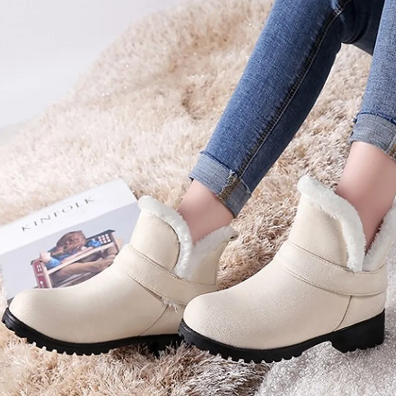 

2018 New large size 4.5-16 snow boots winter short plush round toe ankle boots for women non-slip warm female boot
