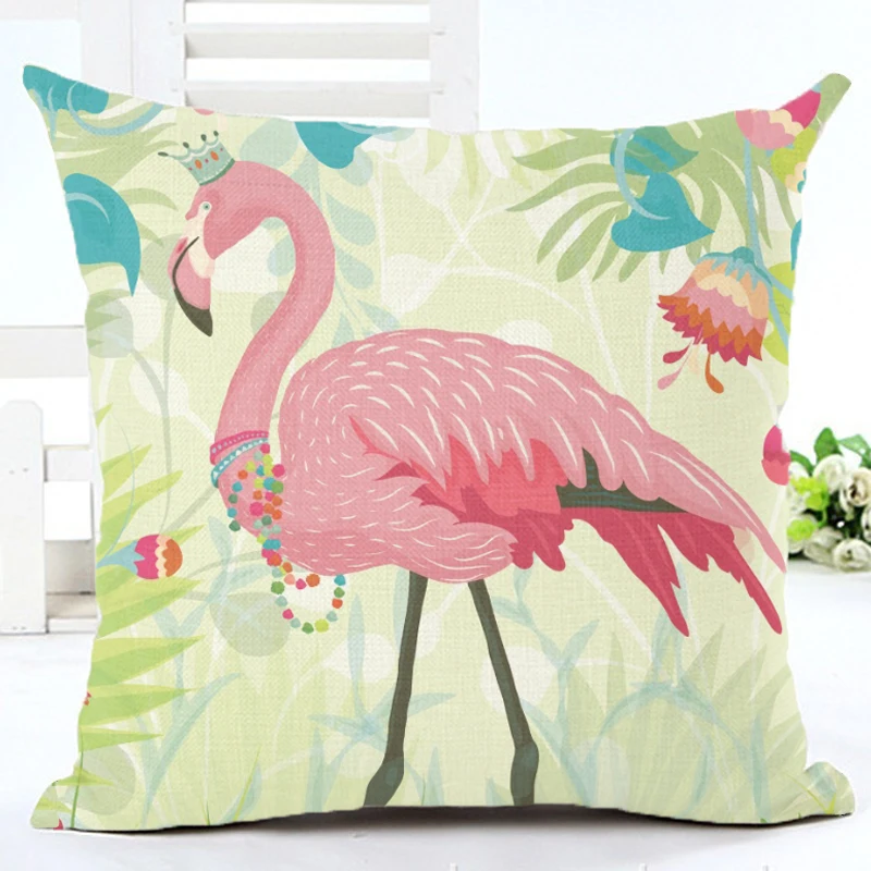 Pink Flamingo Series Printed Square Cotton Linen Decorative Chair Sofa