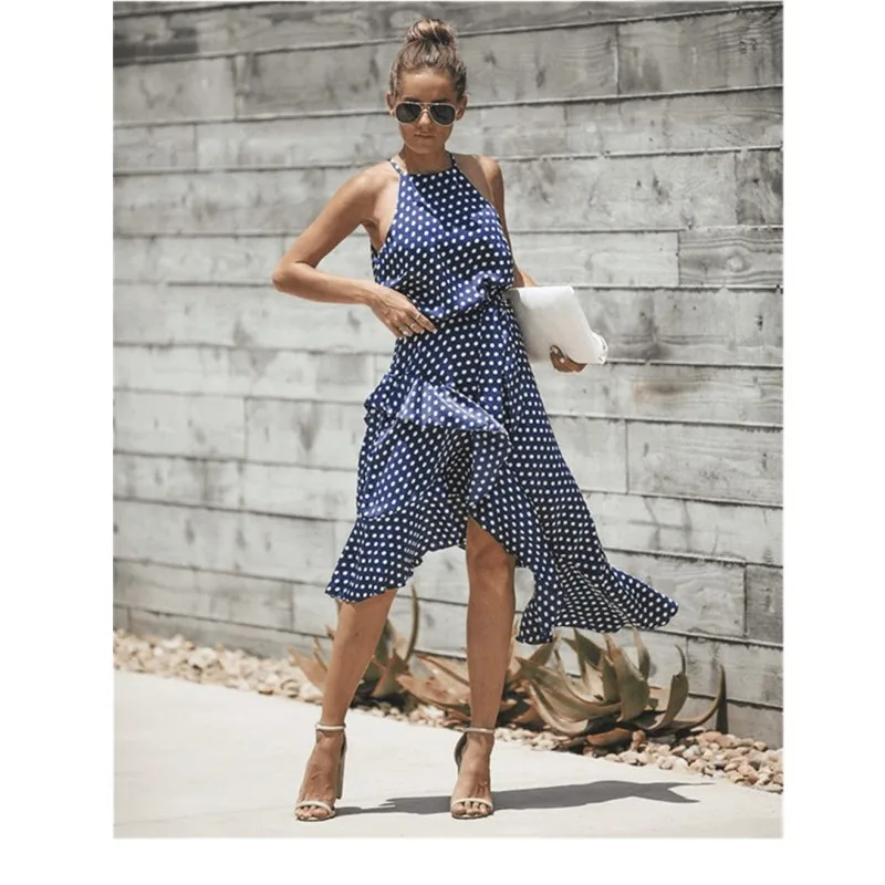 

Dresses woman party night 2019 long summer casual Sleeveless Dot Maxi Dress Women Evening Party plus size Dress Sundress