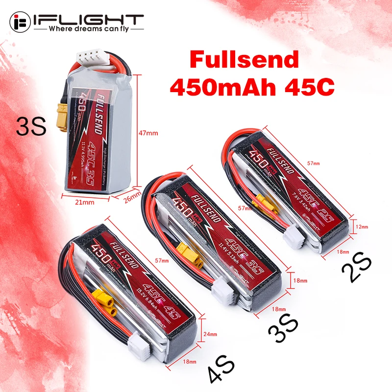 IFlight Fullsend V2 LiPo батарея 450mAh 7 6 V/2 S 11 4 V/3 15 2 V/4S HV 45C с разъемом XT30 для дрона FPV|Детали и
