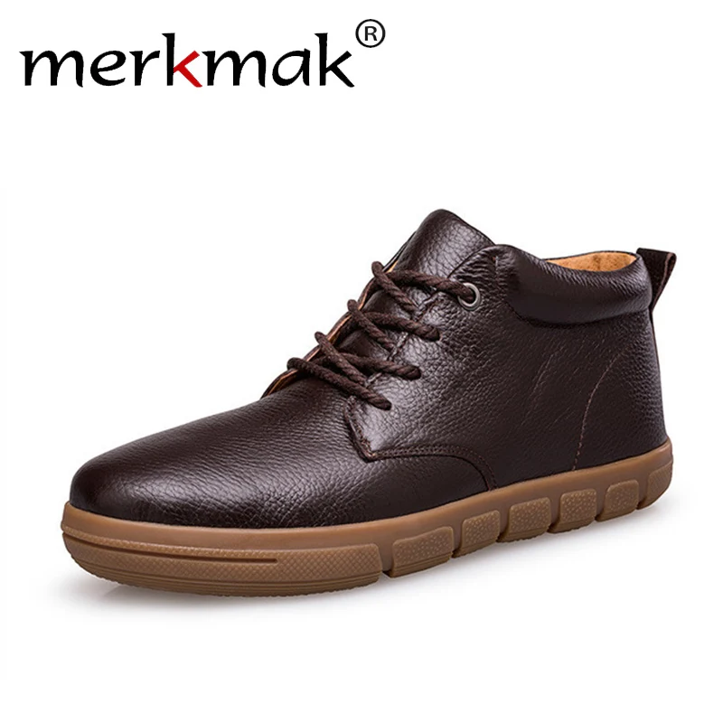 

Merkmak Winter Men Boots With Fur 2018 Warm Snow Boots Men Winter Boots Business Casual Shoes Men Footwear Fashion Ankle Shoes