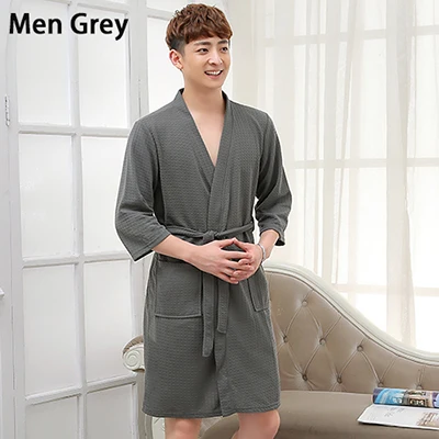 Распродажа, мужские летние кимоно, вафельные халаты для мужчин, Сексуальный банный халат размера плюс, ночная рубашка, мужской халат, впитывающий пот, Халат - Цвет: Men  grey