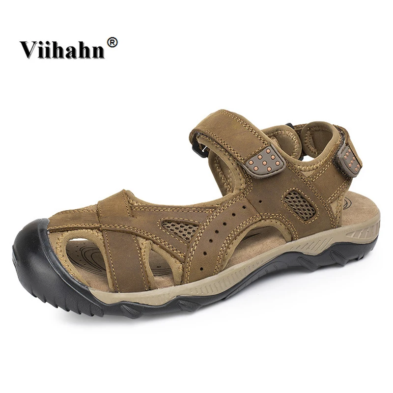 

Viihahn Summer Men Sandals 2017 Breathable Outdoor Gladiator Genuine Leather Beach Flats Slippers Casual Shoes Big Size 38-48