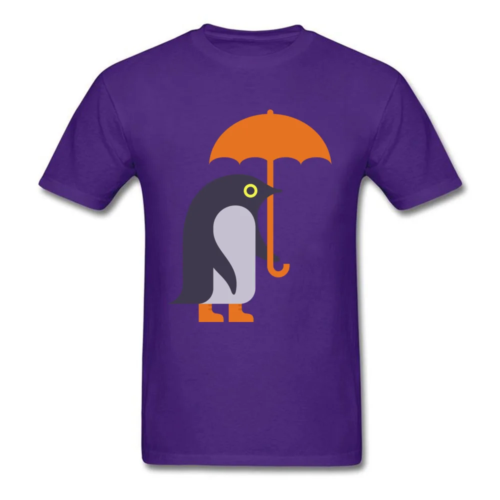 Umbrella Penguin O-Neck T-Shirt Summer Tops Shirt Short Sleeve Cheap Pure Cotton Funny Tee-Shirt Personalized Male Umbrella Penguin purple