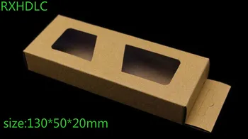 

No print paper box for iphone 8 cable Blank brown kraft paper box with PVC window for party gift Party Favor Box 130*50*20mm
