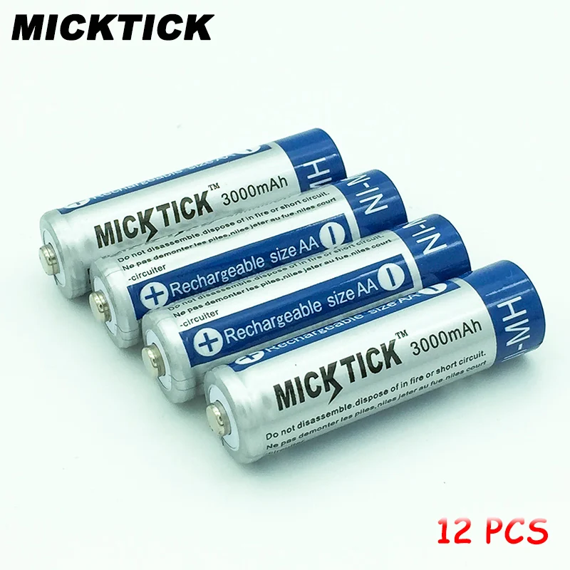 12 шт. MICKTICK 3000 мАч аккумуляторная батарея AA 5 # 1.2В 2А ni mh батареи большой емкости