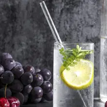 Экологичная 6 шт Соломинки+ 2 шт щетка для очистки стекла закаленная соломинка для напитков из боросиликатного стекла вечерние барные напитки 8 мм толстые согнутые соломинки