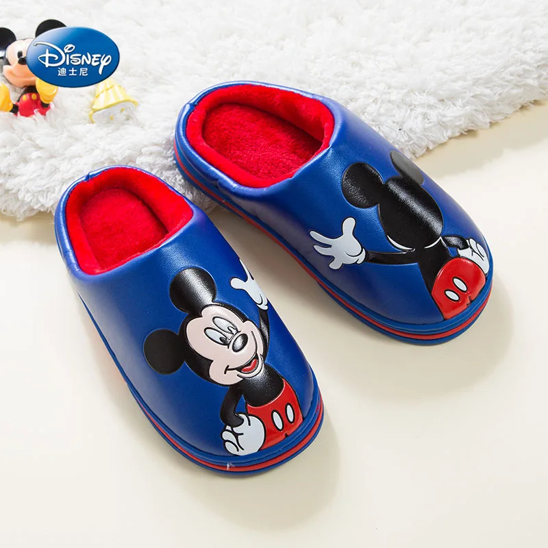 

2018 autumn and winter new cartoon slippers Mickey warm children's shoes PU waterproof non-slip cotton trailer EU size 33-38