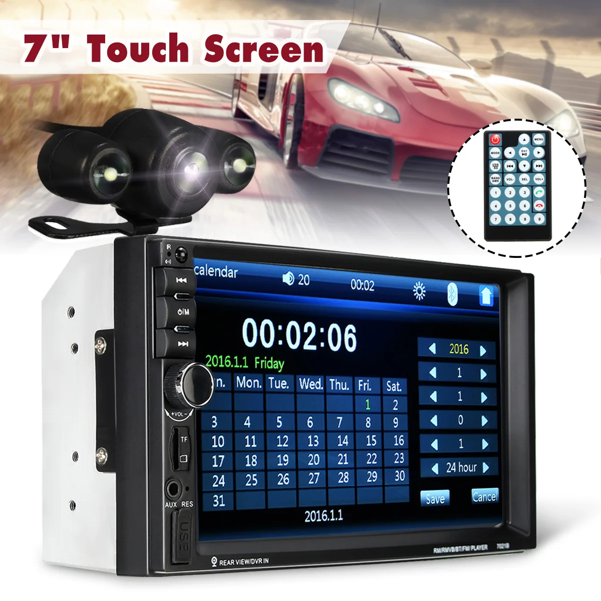 

7inch Car Radio bluetooth V2.0 Car Stereo HD Touch-Screen MP5 Player SD MMC USB FM MP3/MP4 Hands-free Call Remote Control