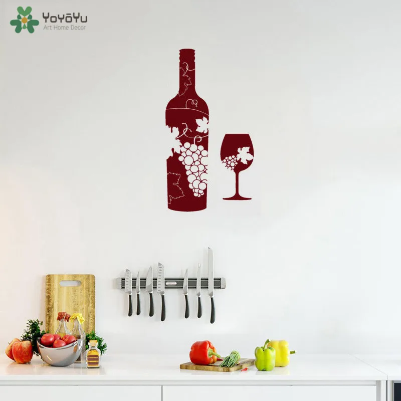 

YOYOYU Wall Decal Wine Bottle Glass Grapes Bar Alcohol Vinyl Wall Stickers Kitchen Pattern Decoration 40 Colors Available QQ292