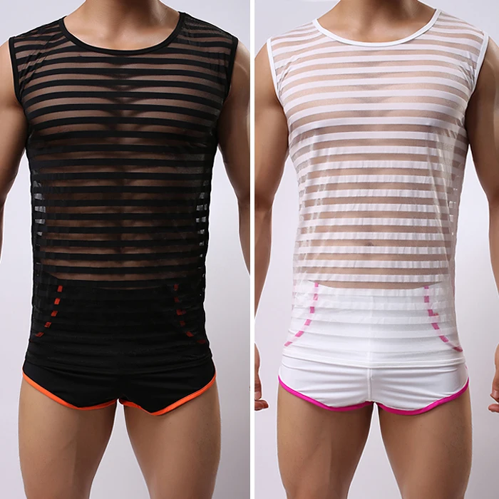 Tank Tops Men Sexy Male Sex Gay Clothing Gauze Shirts Black White Man Clothes Undershirts Vest