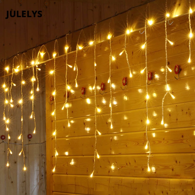 

JULELYS 8 * 0.5 192 Bulbs LED Curtain String Light Christmas Garland Window Outdoor LED Lights Decoration For Wedding Holiday