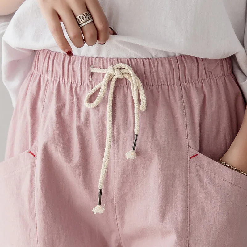 Cotton Linen Cropped Trousers Pants Summer 2019 New High Waist Thin Section Fashion Women
