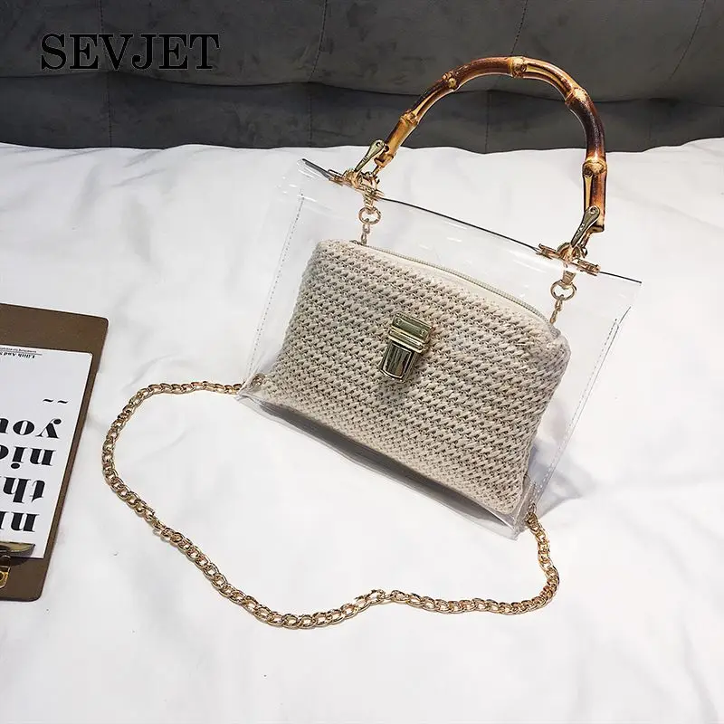 

Transparent PVC Women Handbag New Straw Beach Bags Luxury Design Bolsa Feminina Brand Women Shoulder Crossbody Bags C498