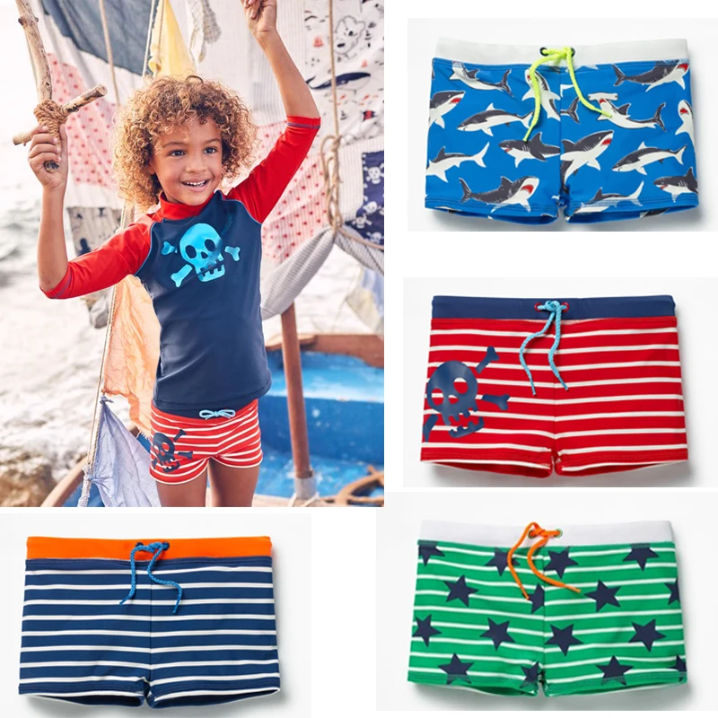 Летние плавки для мальчиков, боксеры в полоску с акулой, плавательные трусы купальник, детская пляжная одежда