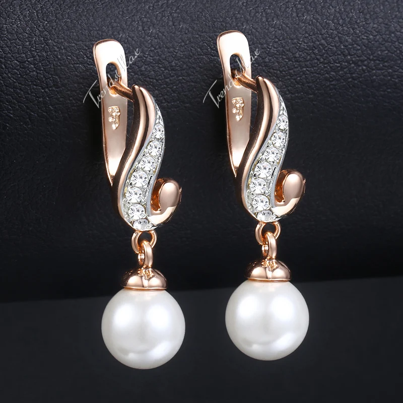 

Pearl Stud Earrings For Women Paved Cubic Zirconia CZ 585 Rose Gold Woman Earrings 2018 Fashion Jewelry Gifts For Girls GE143