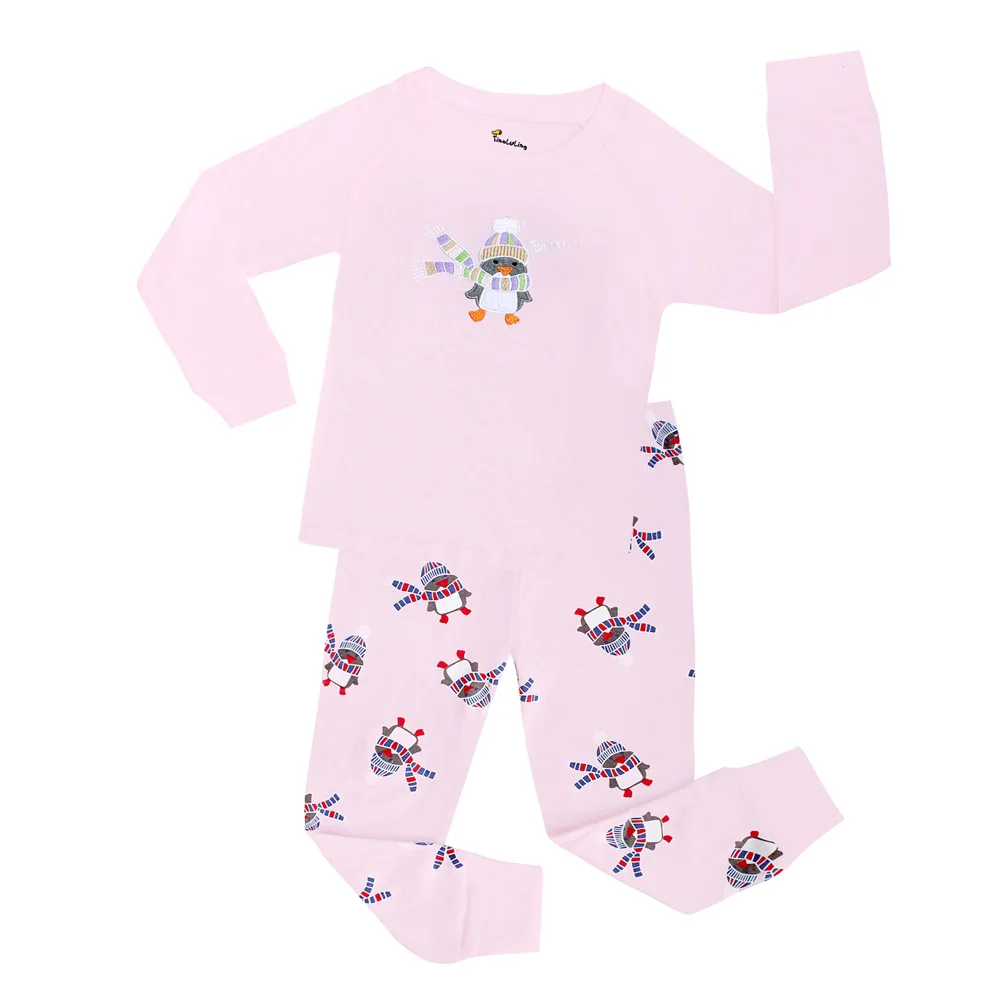 

New 100 Cotton Girls Pajamas Kids Pink Penguin Pyjamas Children Christmas Pajamas Baby Infant Pijama Infantil Kids Girl