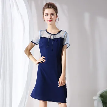 

NEW 2019 Summer Ladies elegant A-line dress mesh pacthwork OL work dress casual vestidos cultivating plus size tunic XXXXXL 5XL