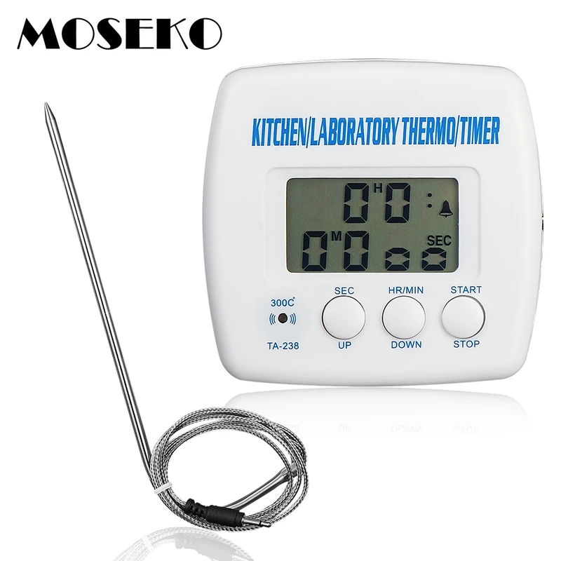 MOSEKO Peč termometer Kuhinja sonda za hrano Voda žar Ročno peko na mesu Termometer Timer Alarm Funkcija Digitalni termometer TA-238