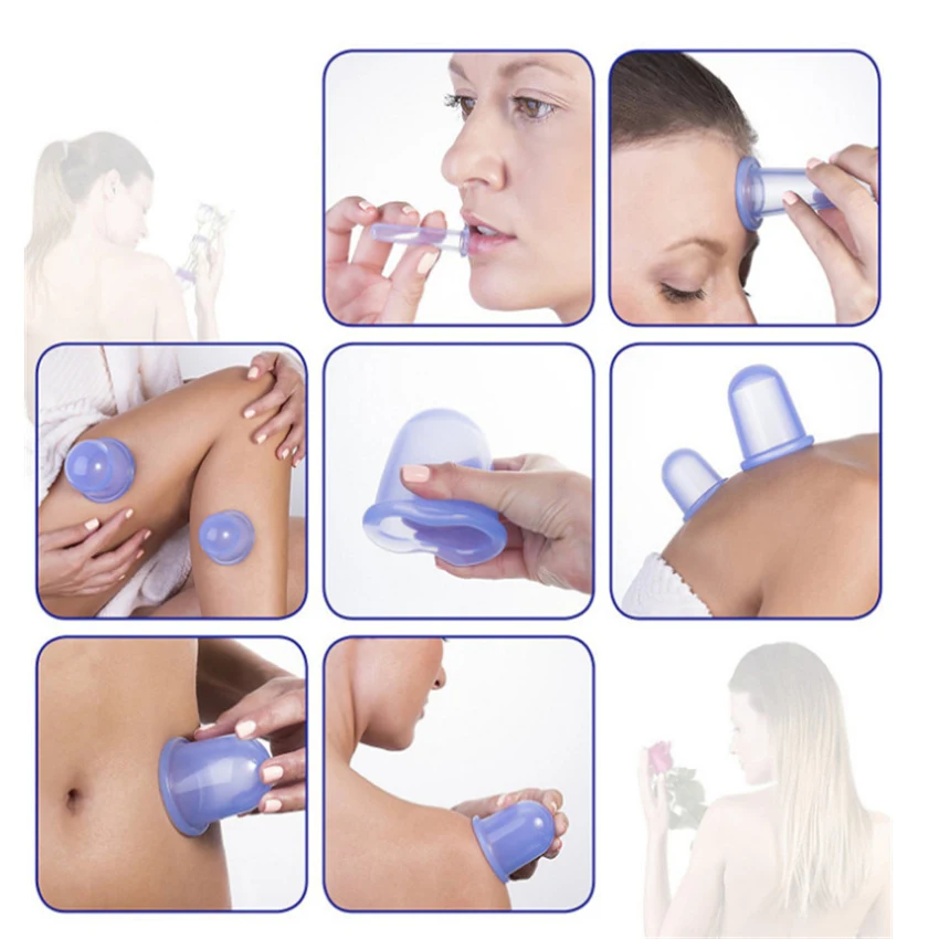 4pcs Silicone Facial Massage Cupping Set Vacuum Body Massager Cup Ventouse Anti Cellulite Therapy Face Suction Cups Kit Gift Bag 3