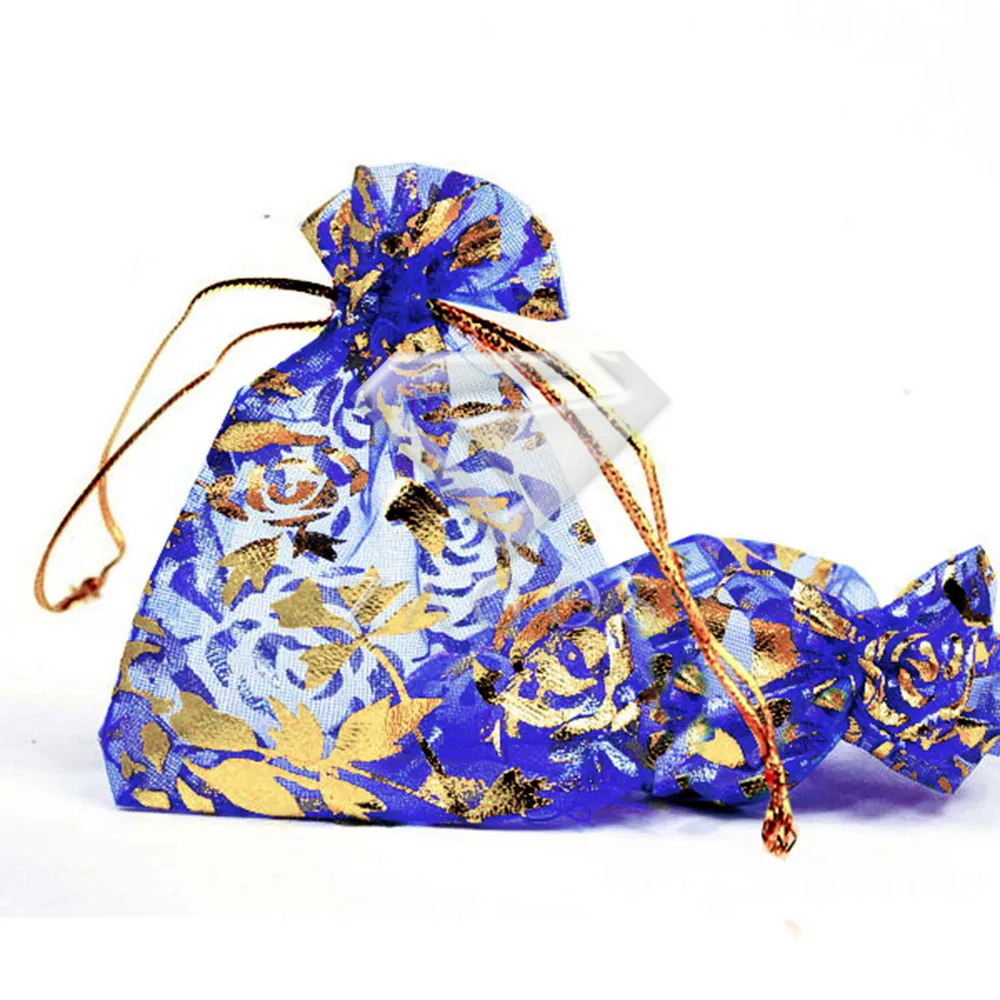 20 штук сумка прямоугольник из органзы чехол Сумки Роза цветы подарок Свадебные украшения Приём вечерние сладости польза 9x7 см BB0002 - Цвет: Blue