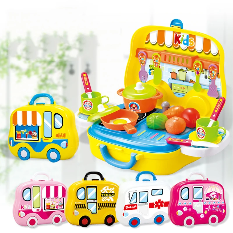 

Mini Children Cooking Pretend Play Suitcase Cooking Utensils Kitchen Toys Cosmetic Doctor Set Tool Toys For Boys Girl Gift BM042
