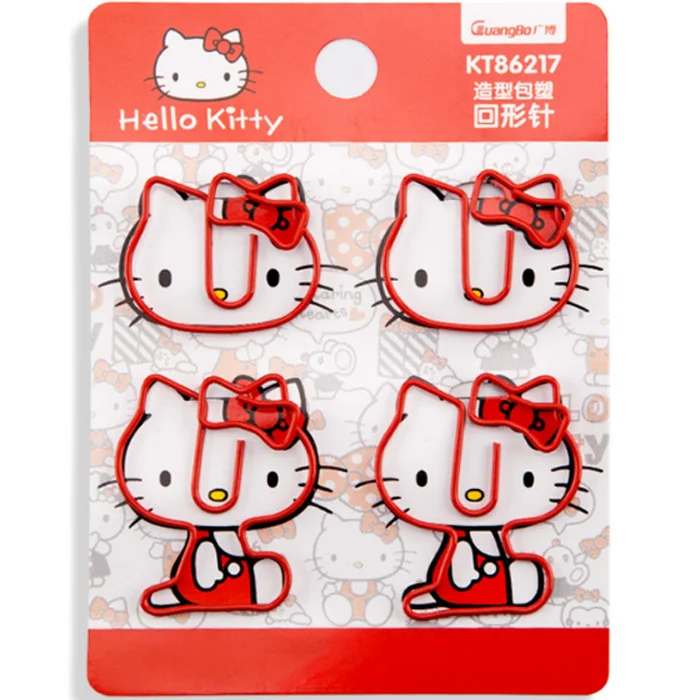 

4 Pcs/pack Cute Hello Kitty Cartoon Metal Paper Clip Bookmark Stationery School Office Supply