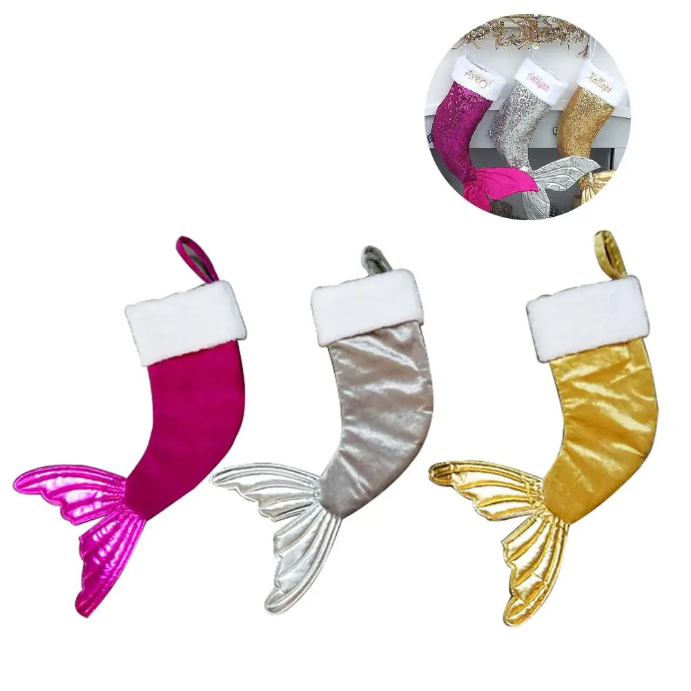

Christmas Presents 18 Inch Sequins Christmas Stockings Cute Mermaid Tail Gift Bags Home Party Decorations Christmas Stockings
