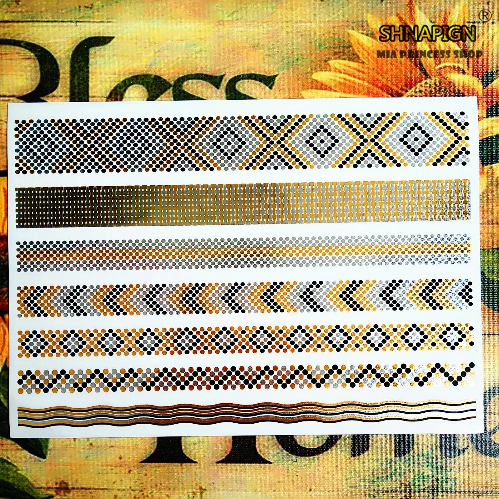 

SHNAPIGN 24 style Temporary Tattoo Body Art Large golden Wave type Designs,Flash Tattoo Sticker Keep 3-5 days Waterproof 21*15cm
