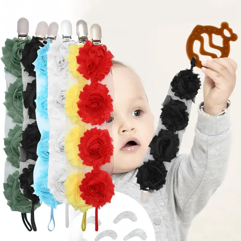 New Baby Girls Rose Flower Pacifier Chain Feeding Pacifier Clip Baby