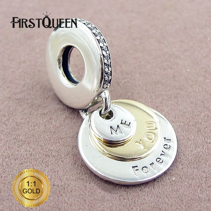 

FirstQueen Silver&14k Gold You & Me Forever, Clear CZ Pendant For Bracelet 2017 Christmas DIY Gift Fine Jewelry